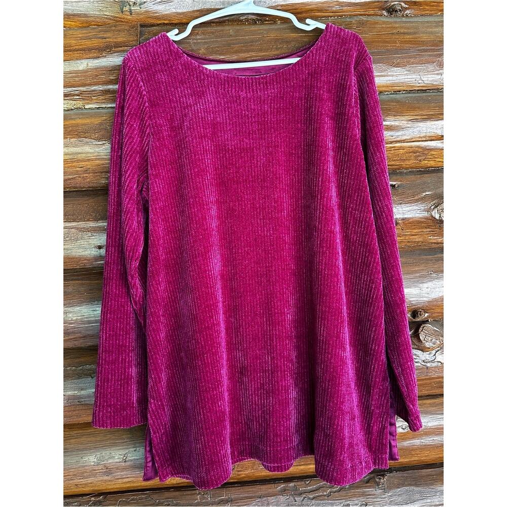 J. Jill Ribbed Velvet Scoop Neck Tunic in Berry Pink